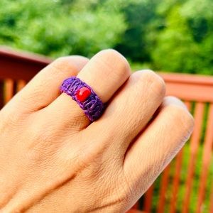 Handcrafted Macrame Purple Ring Wood Bead Size 7.5